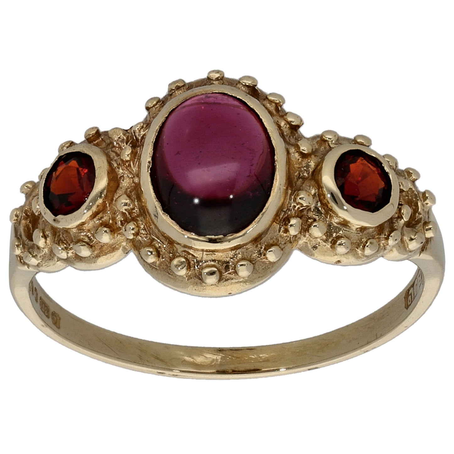 9ct Gold Garnet Trilogy Ring Size M