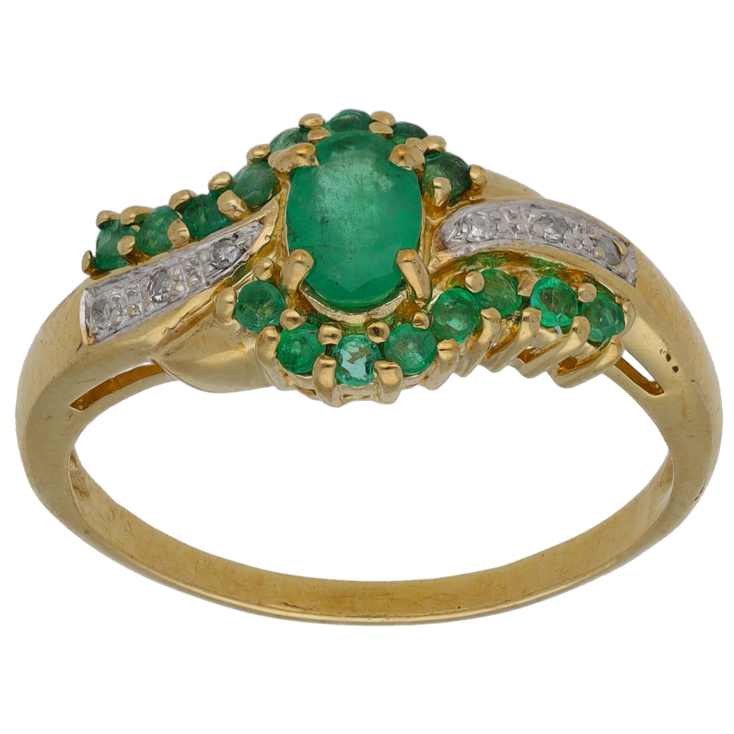 9ct Gold 0.03ct Diamond & Emerald Dress/Cocktail Ring Size Q