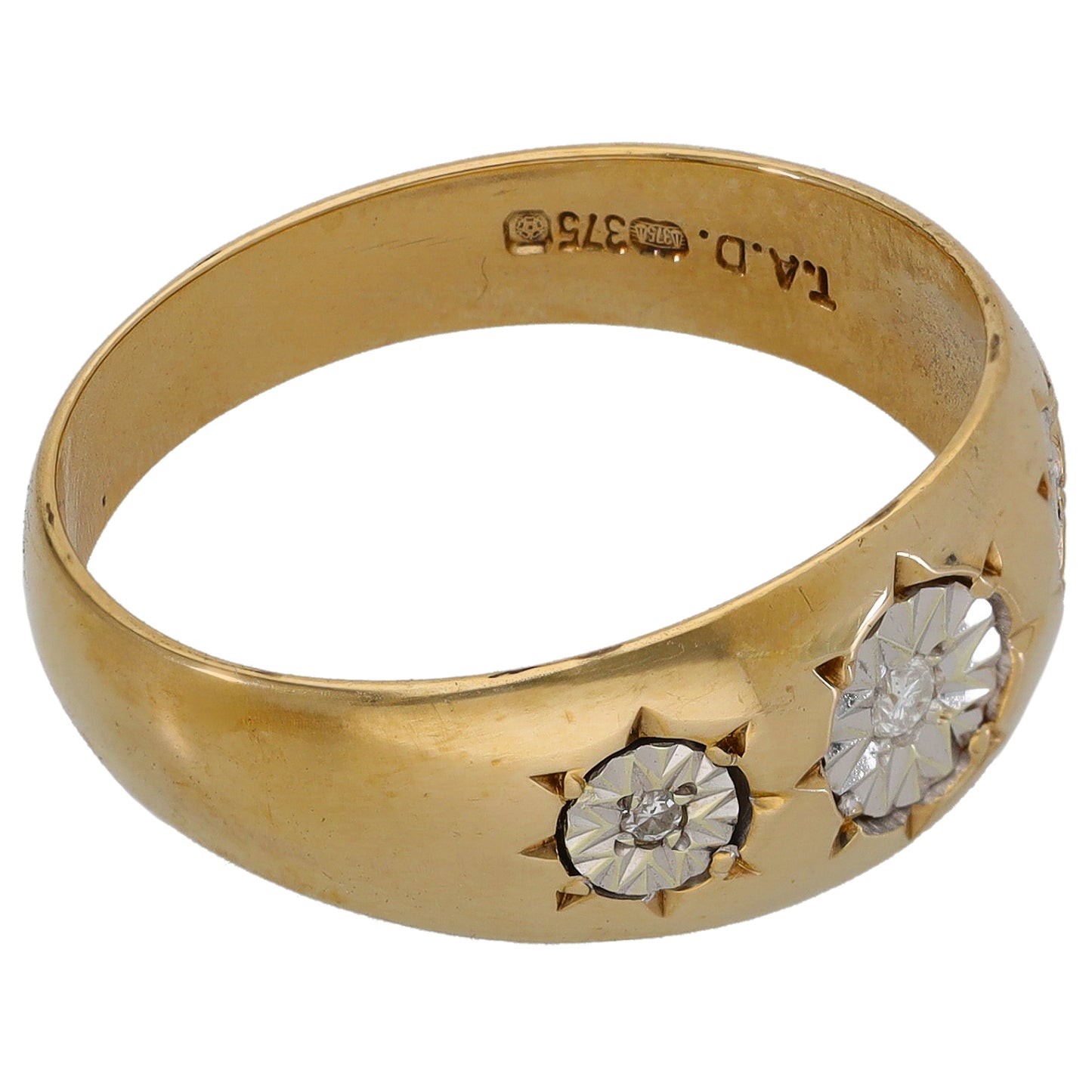 9ct Bicolour Gold 0.035ct Diamond Trilogy Ring Size U
