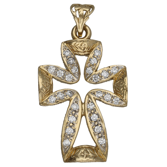 9ct Gold Cubic Zirconia Cross Pendant
