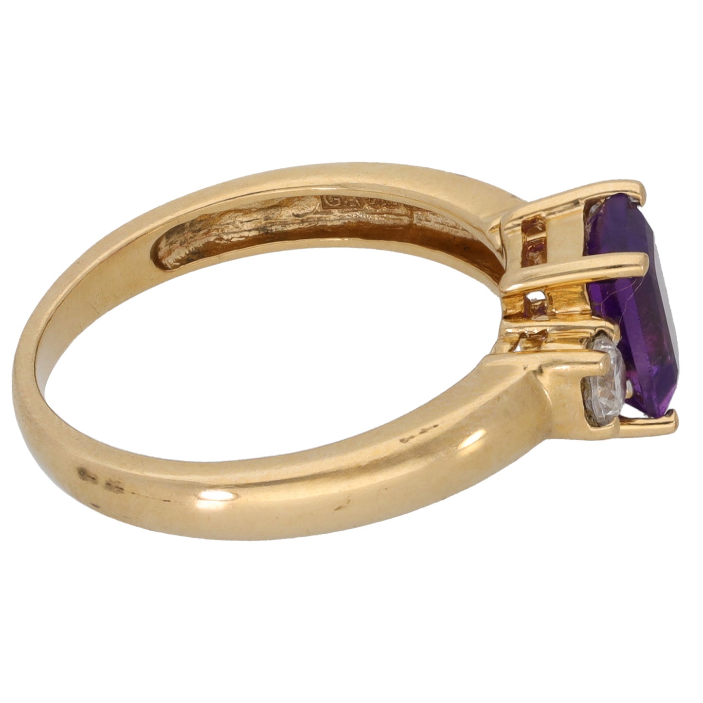 9ct Gold Amethyst & Cubic Zirconia Trilogy Ring Size L