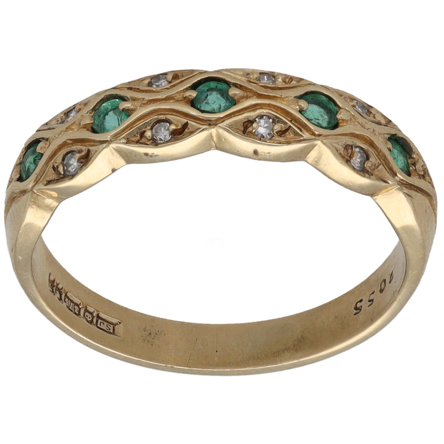 9ct Gold Emerald & 0.04ct Diamond Dress/Cocktail Ring Size N