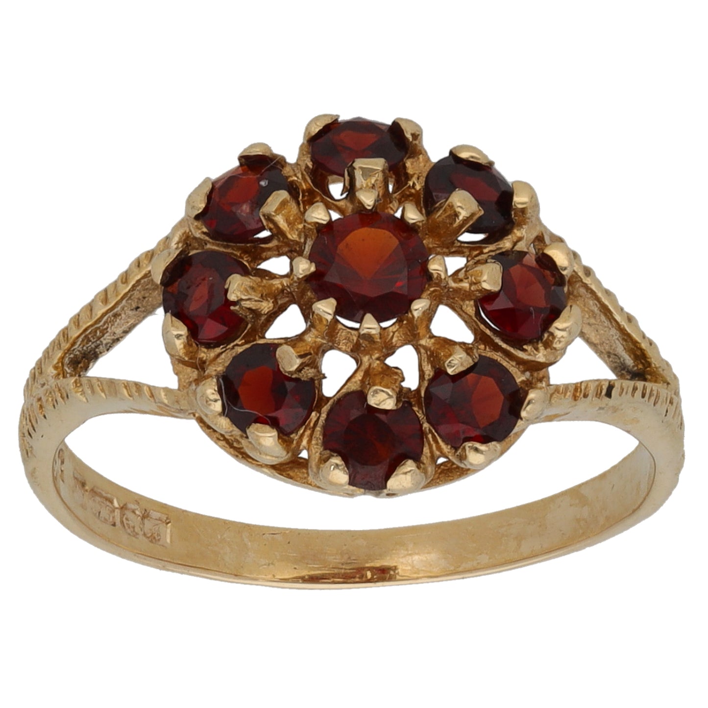 9ct Gold Garnet Cluster Ring Size L