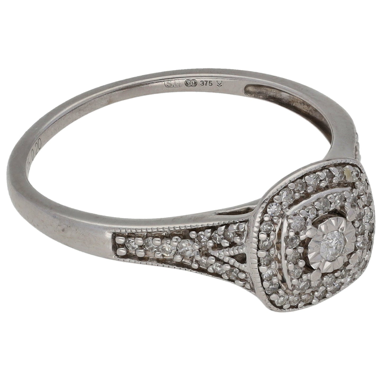 9ct White Gold 0.20ct Diamond Cluster Ring Size O