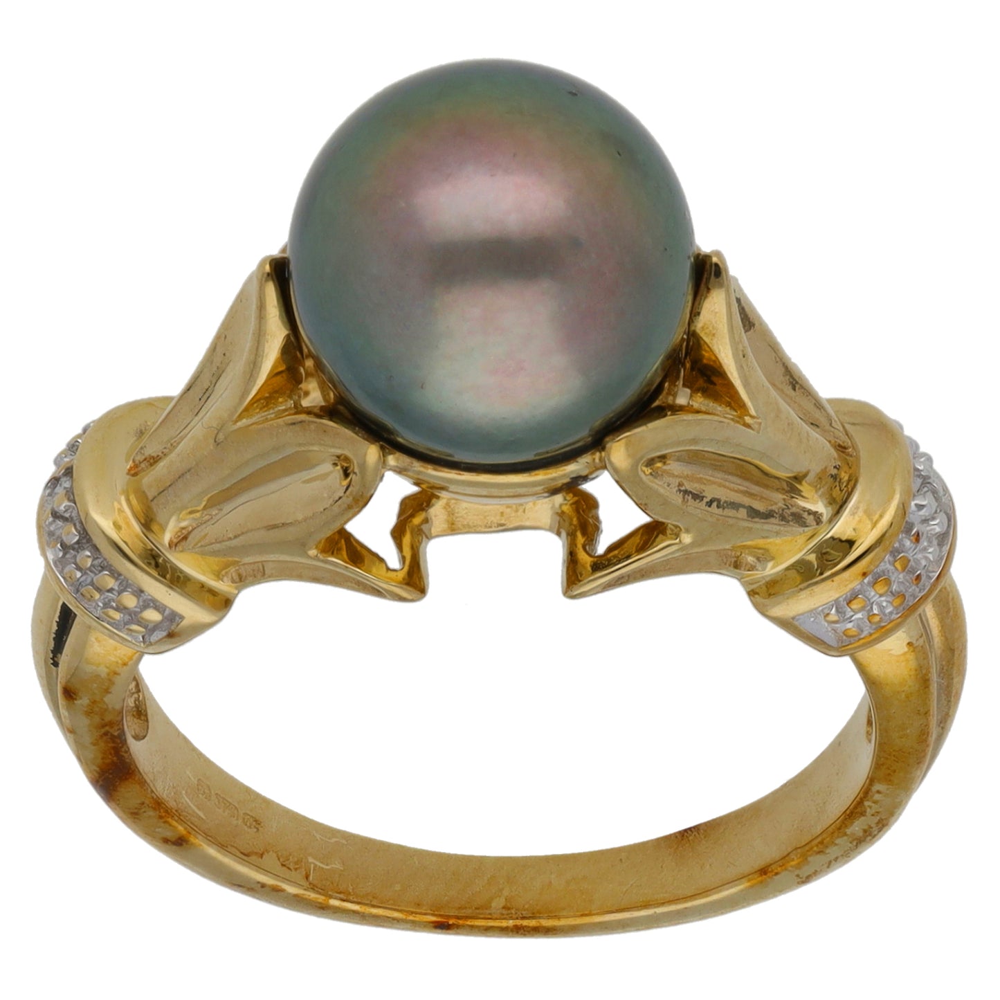 9ct Gold Cultured Pearl & 0.01ct Diamond Dress/Cocktail Ring Size N