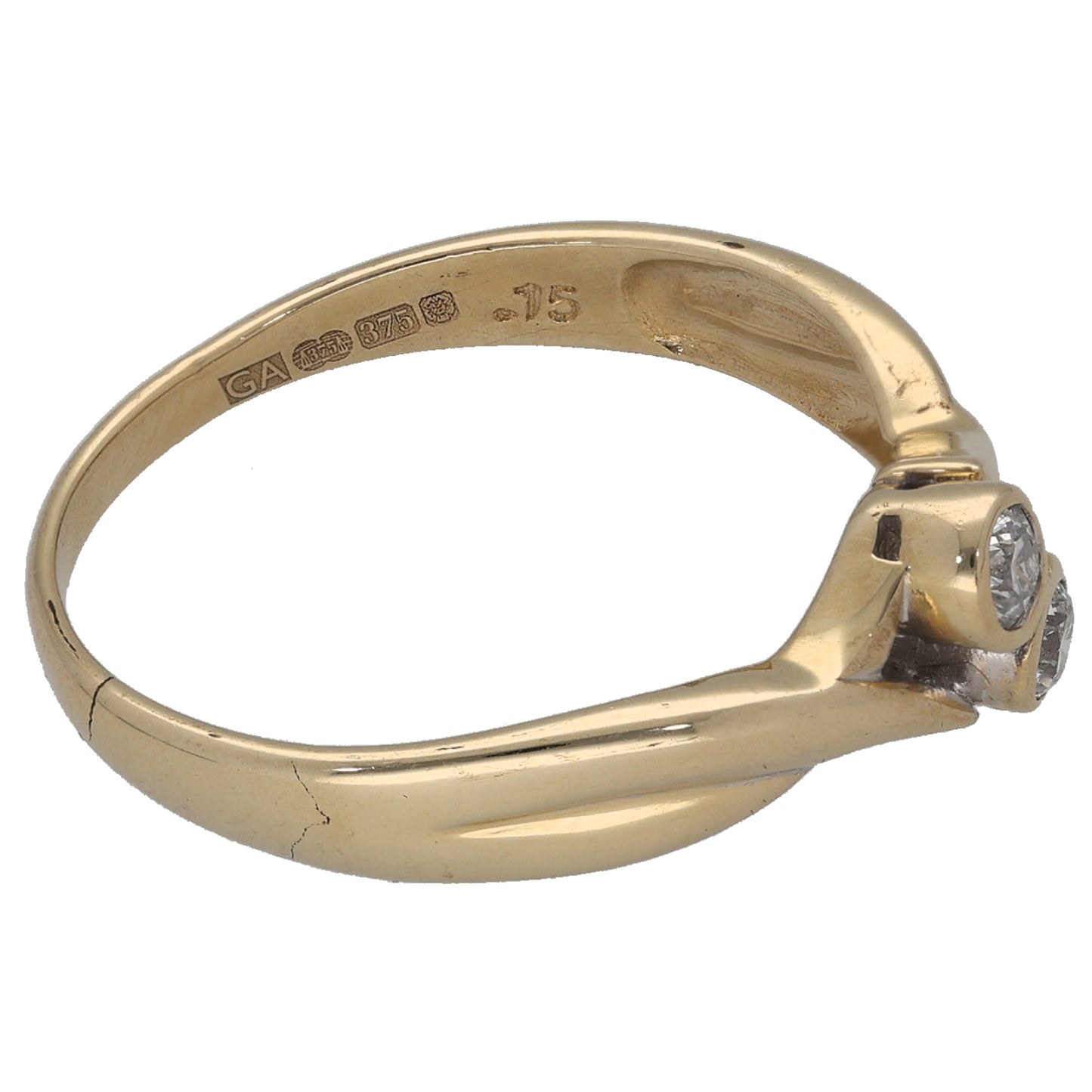 9ct Gold 0.15ct Diamond Two Stone Ring Size Q