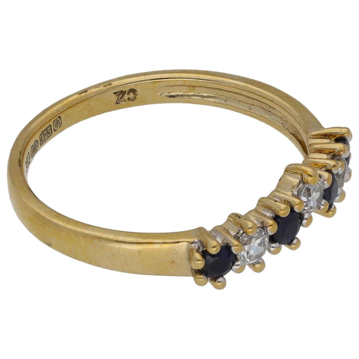 9ct Gold Sapphire & Cubic Zirconia Wishbone Ring Size K