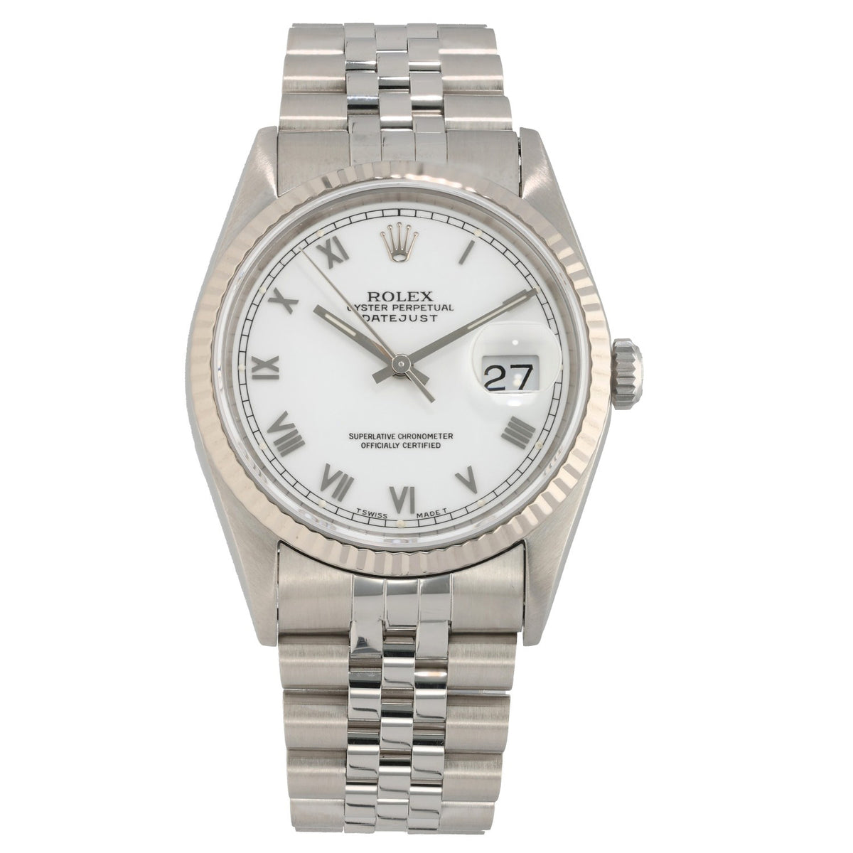 Rolex Datejust 16234, white dial inside 36mm stainless steel case and Jubilee bracelet