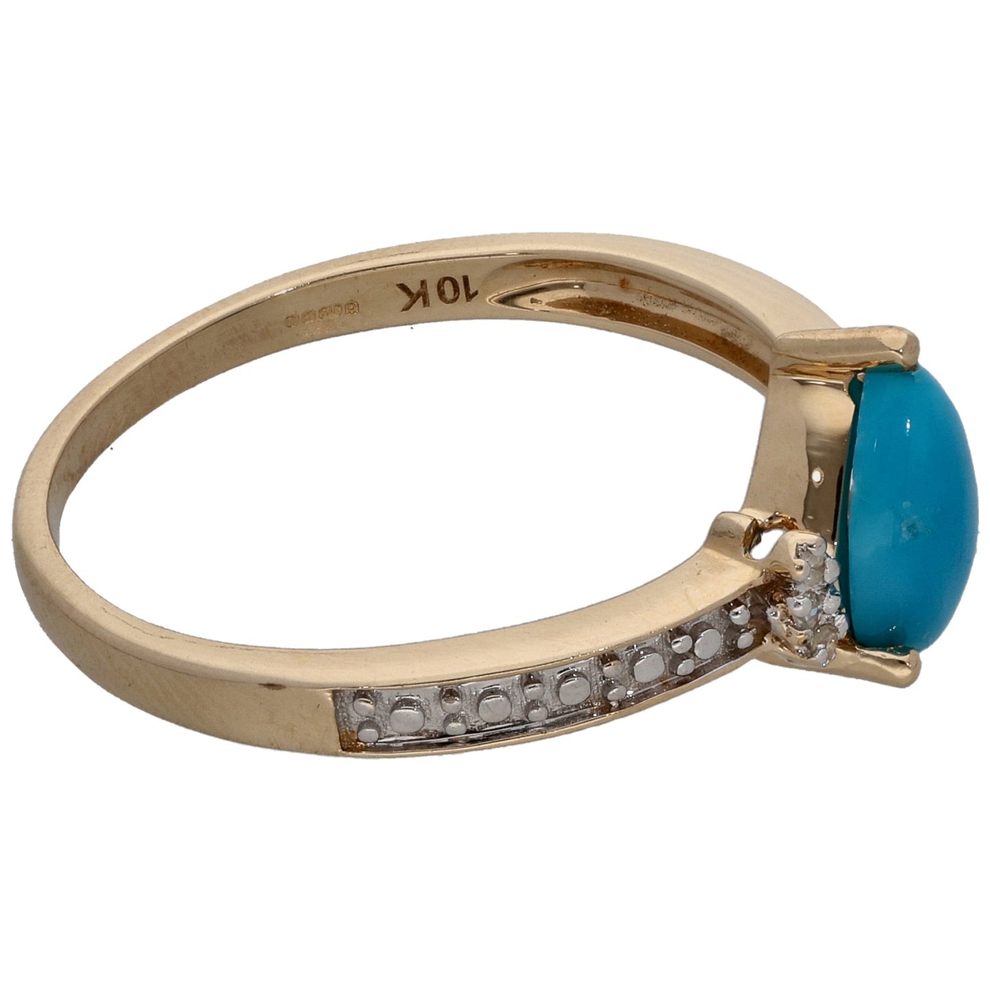 9ct Gold Turquoise & 0.03ct Diamond Single Stone Ring with Accent Stones Size P