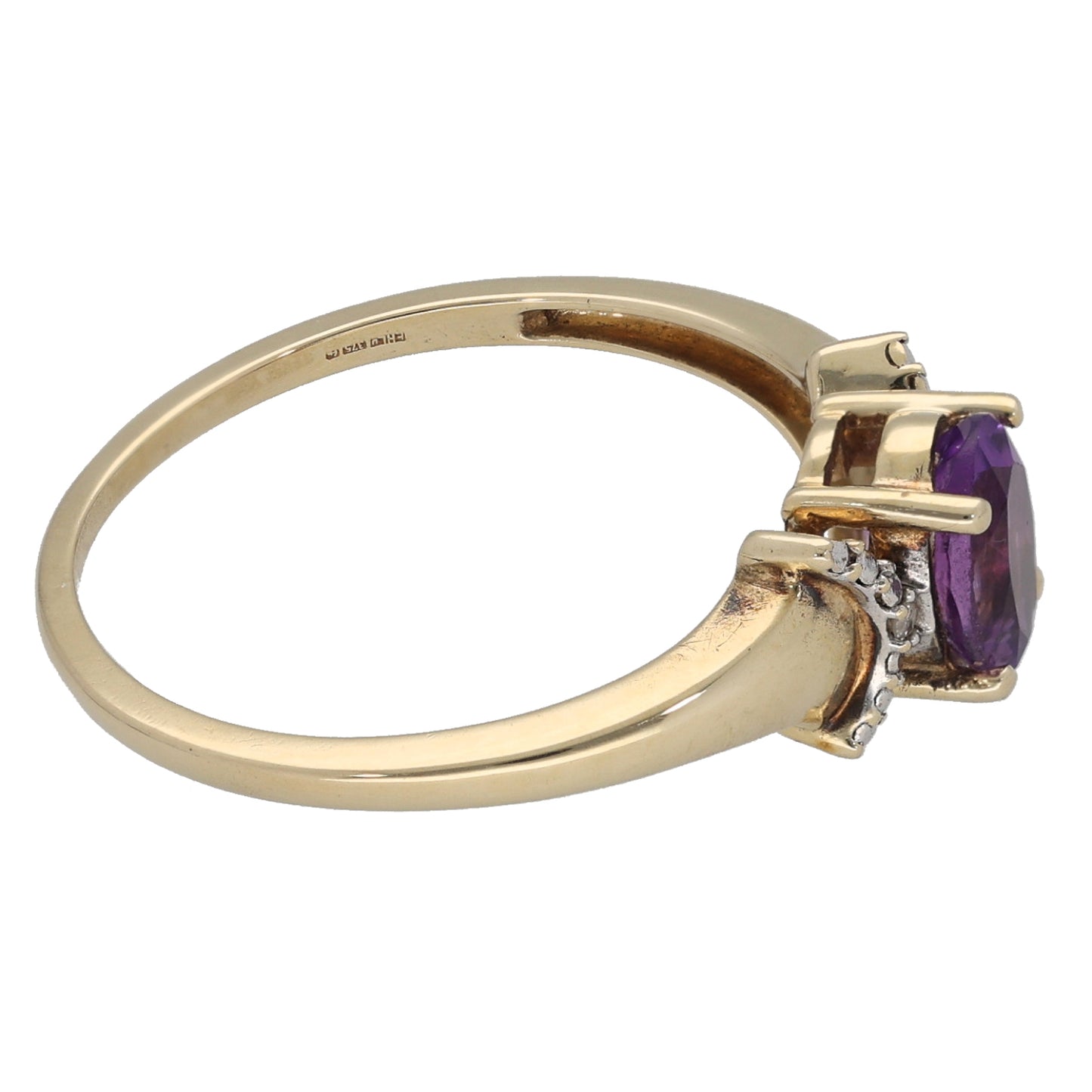 9ct Gold 0.01ct Diamond & Amethyst Dress/Cocktail Ring Size P