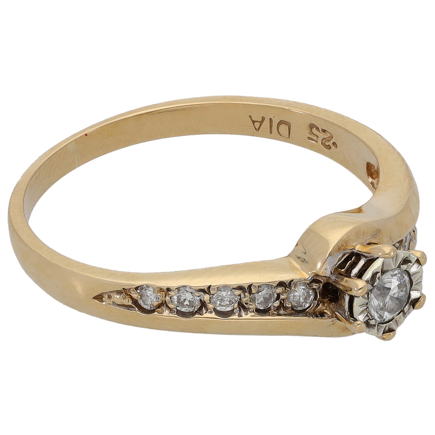 9ct Gold 0.25ct Diamond Solitaire Ring With Accent Stones Size P
