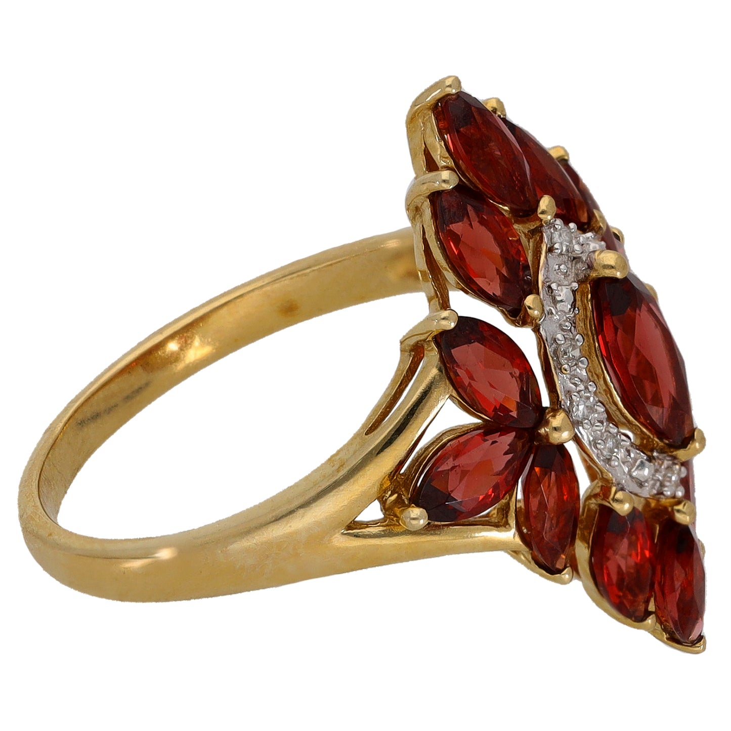 9ct Gold Garnet & 0.04ct Diamond Dress/Cocktail Ring Size P