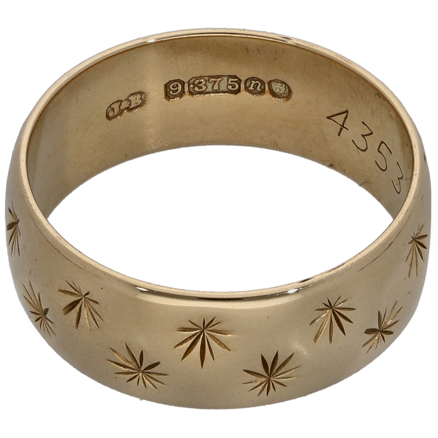 9ct Gold Patterned Wedding Ring Size L