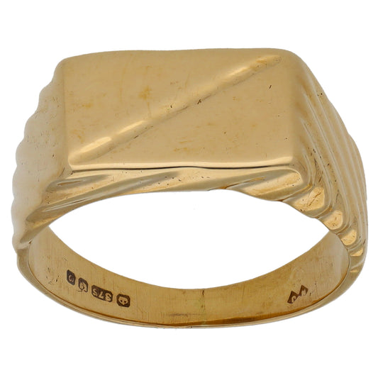 9ct Gold Patterned Signet Ring Size Q