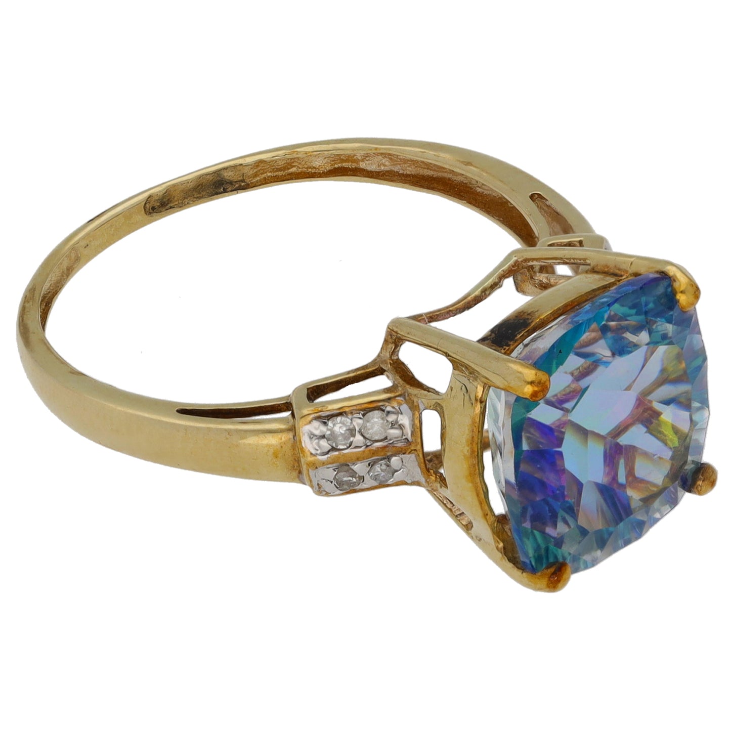 9ct Gold Coated Topaz & 0.04ct Diamond Single Stone Ring with Accent Stones Size O