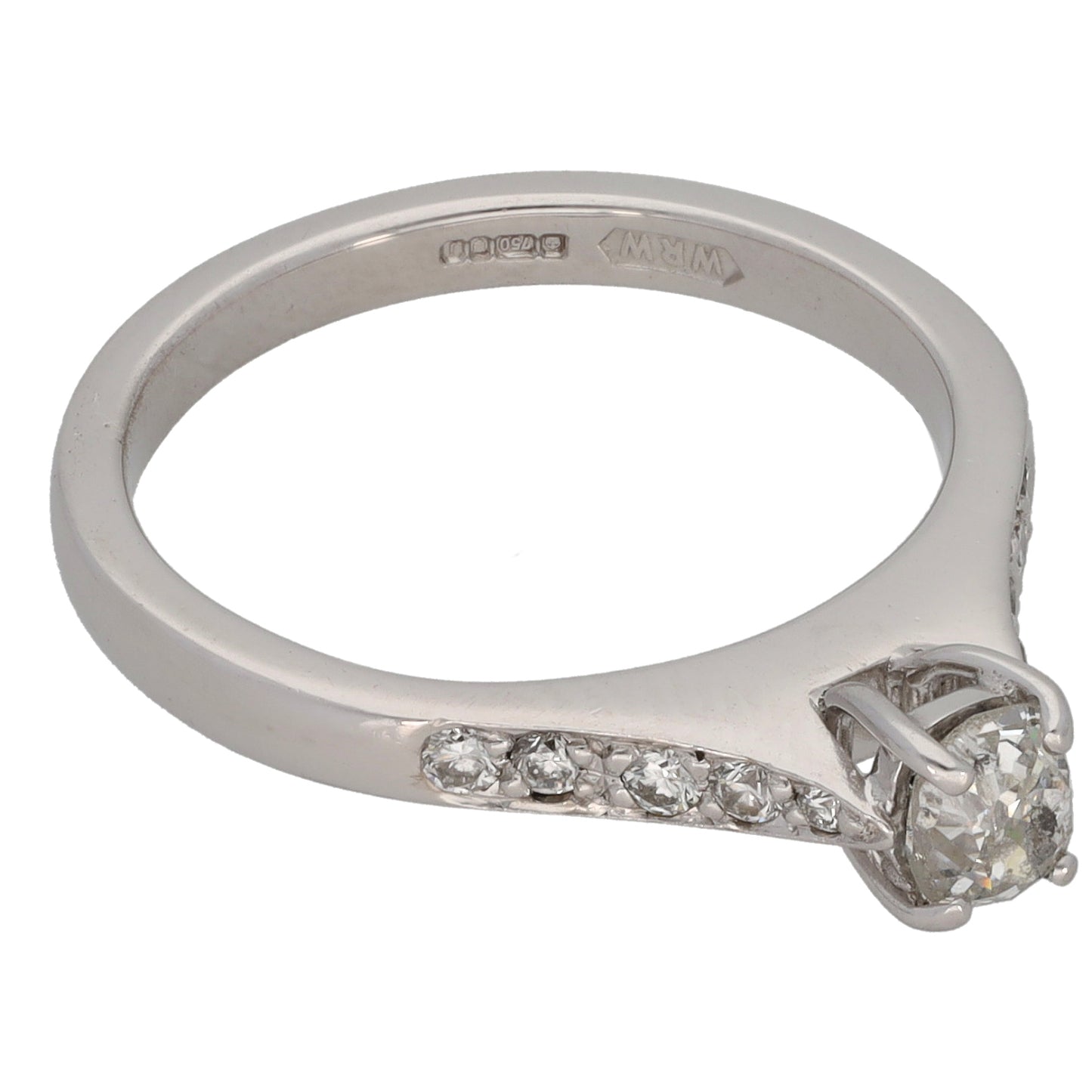 18ct White Gold 0.58ct Diamond Solitaire Ring With Accent Stones Size M