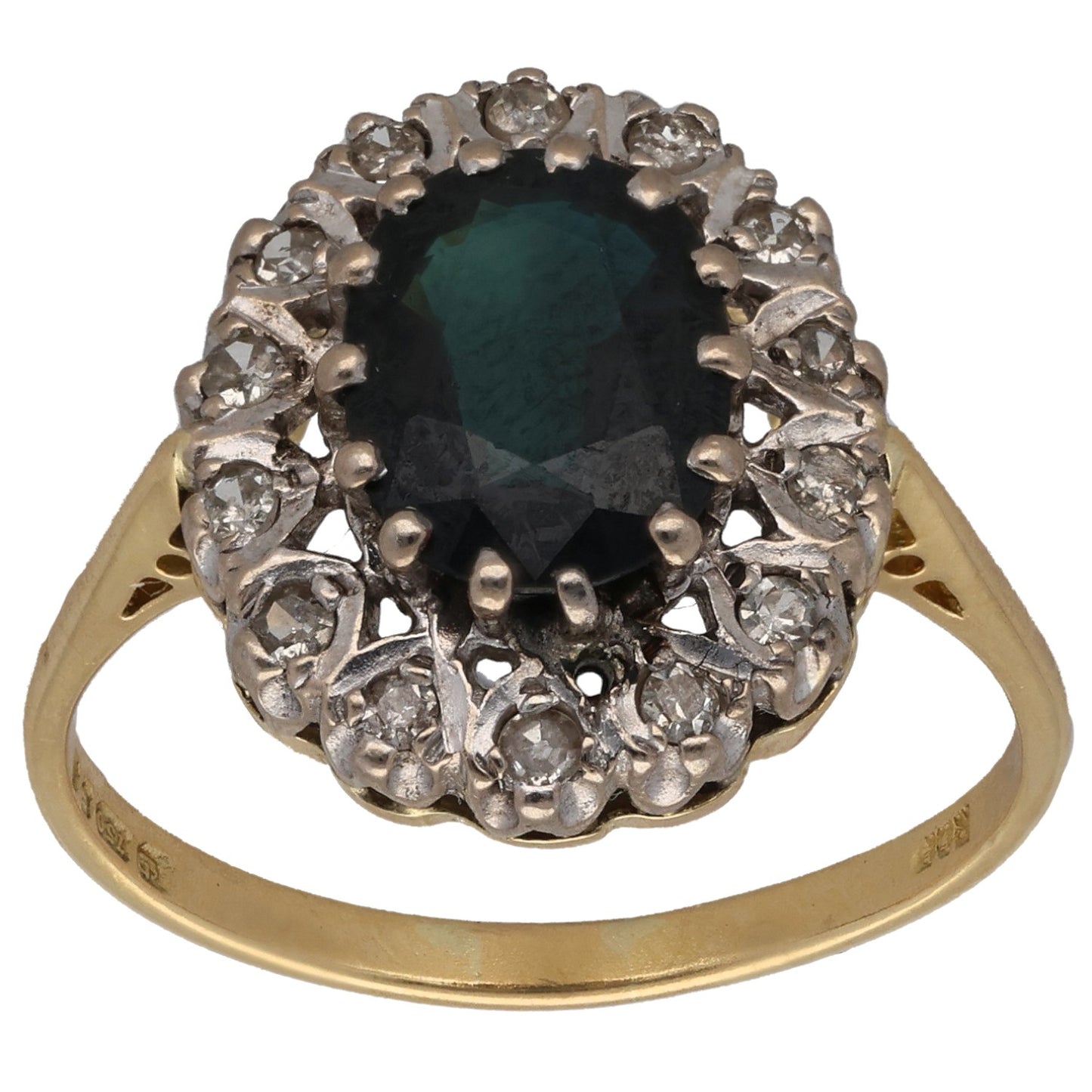 18ct Gold Sapphire & 0.14ct Diamond Dress/Cocktail Ring Size R