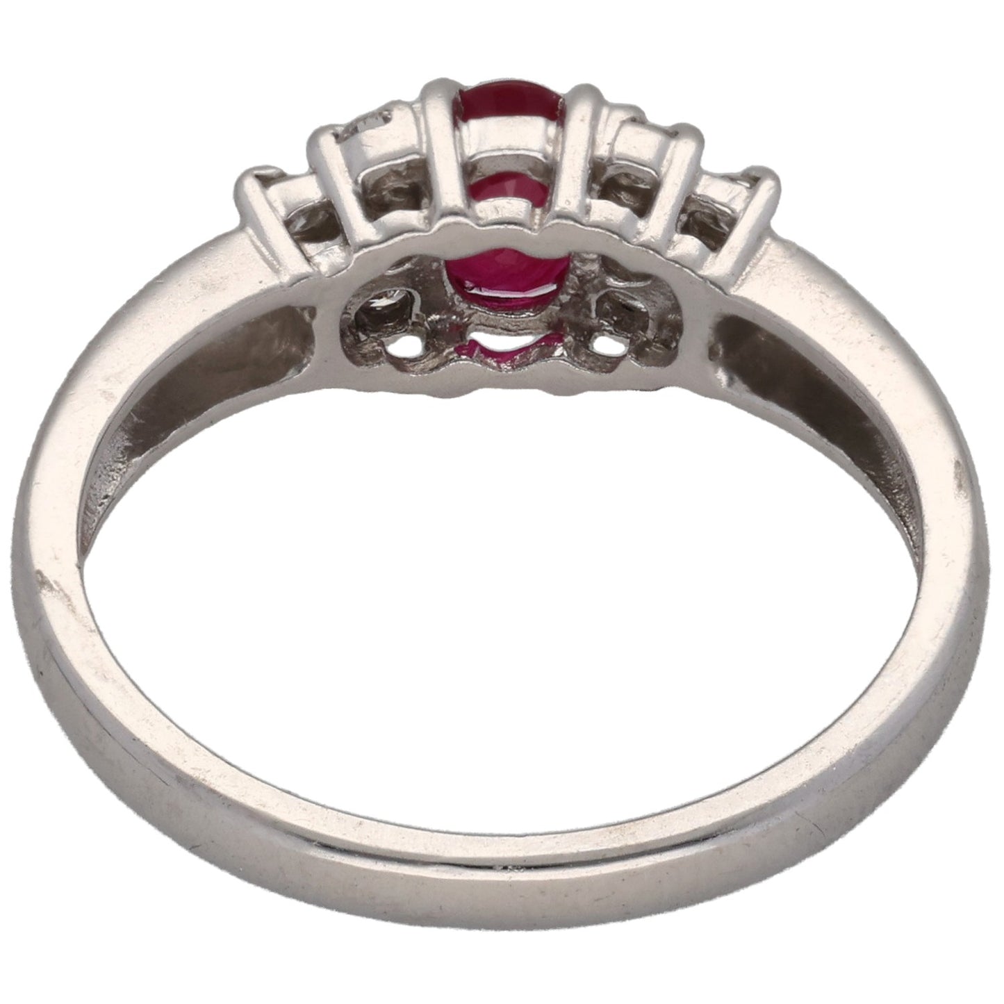 18ct White Gold Ruby & 0.12ct Diamond Dress/Cocktail Ring Size M