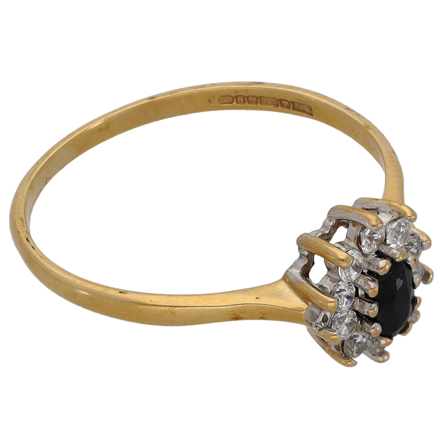 9ct Gold Sapphire & Cubic Zirconia Cluster Ring Size S
