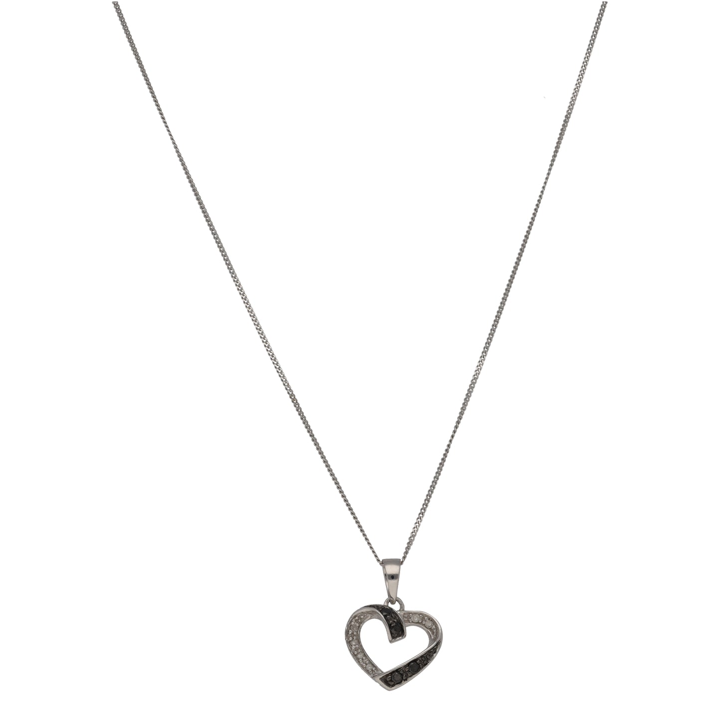9ct White Gold 0.07ct Diamond Heart Pendant With Chain