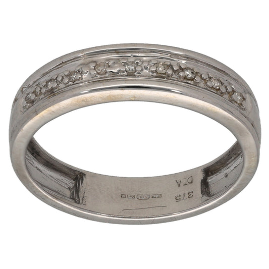 9ct White Gold 0.045ct Diamond Half Eternity Ring Size M
