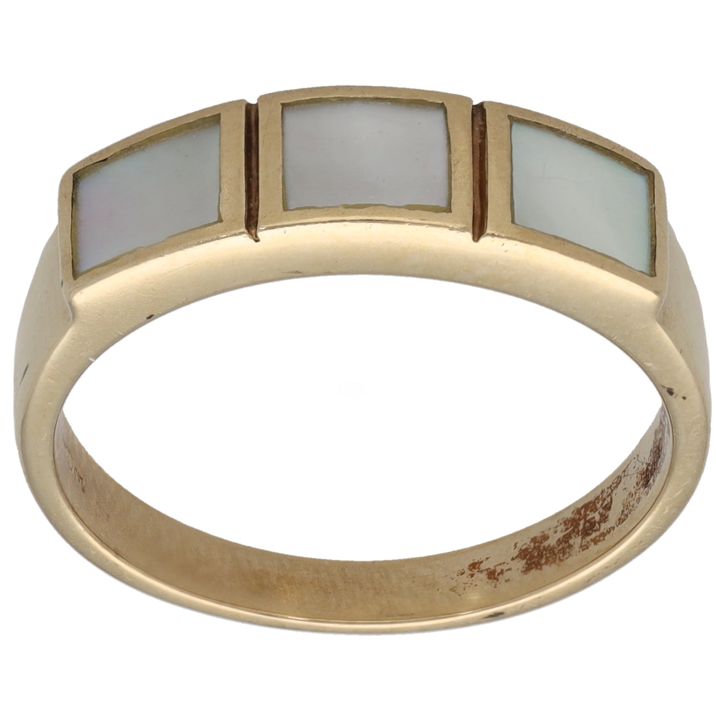 9ct Gold Mother Of Pearl Three Stone Ring Size P