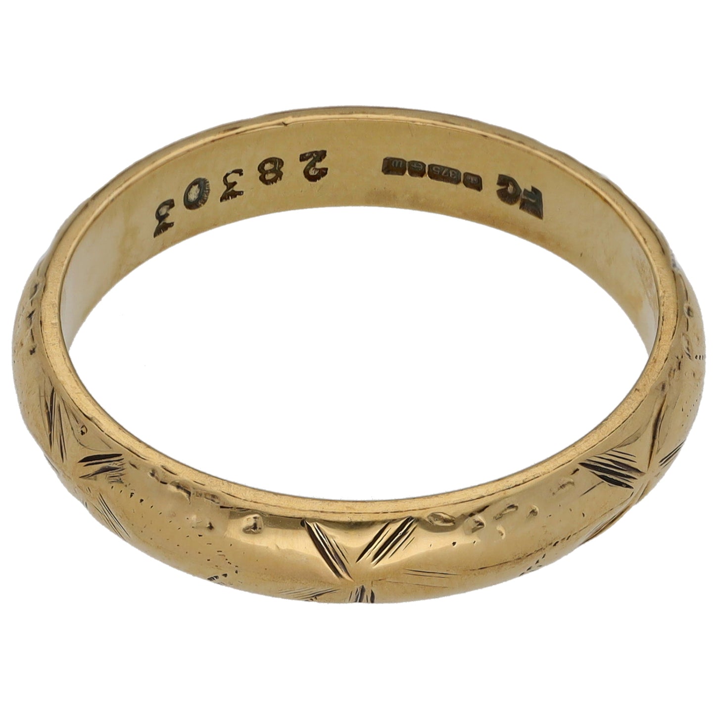 9ct Gold Patterned Wedding Ring Size S