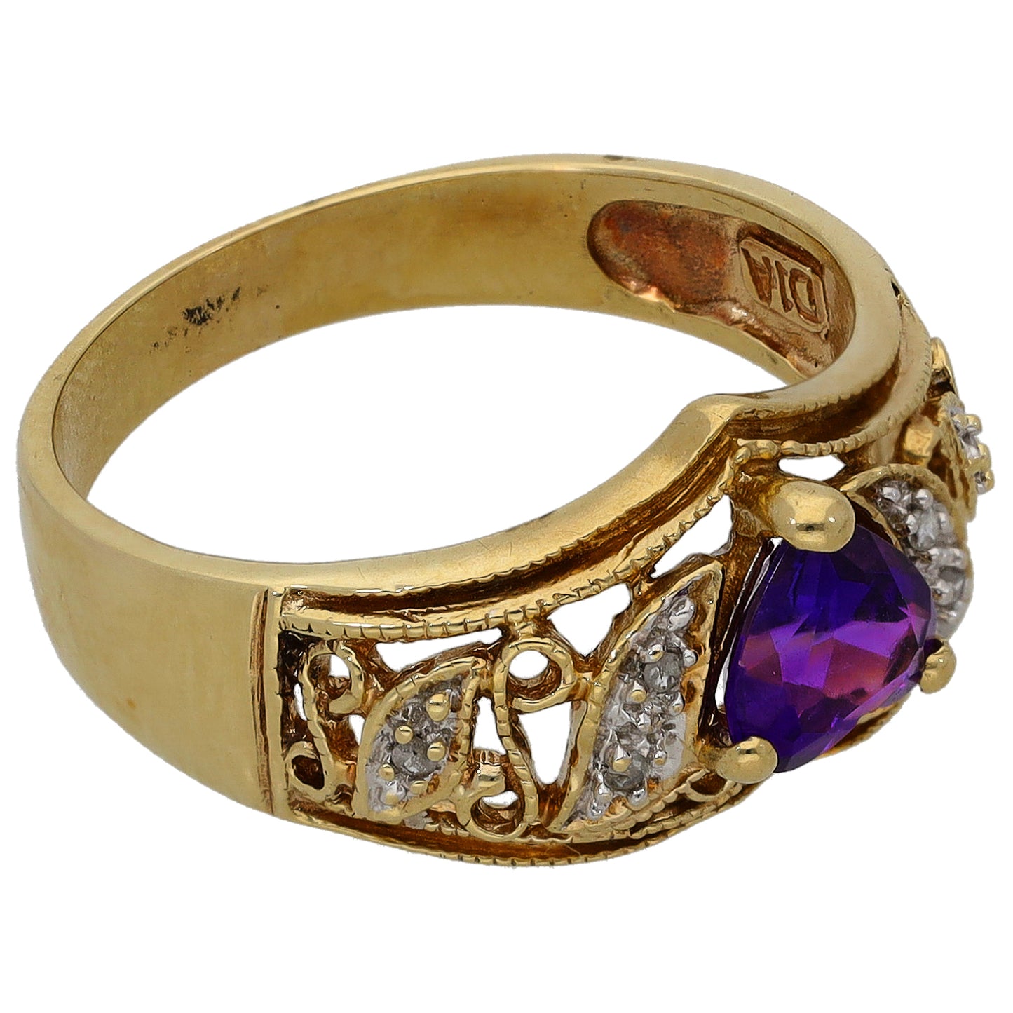 9ct Gold 0.09ct Diamond & Amethyst Alternative Ring Size P