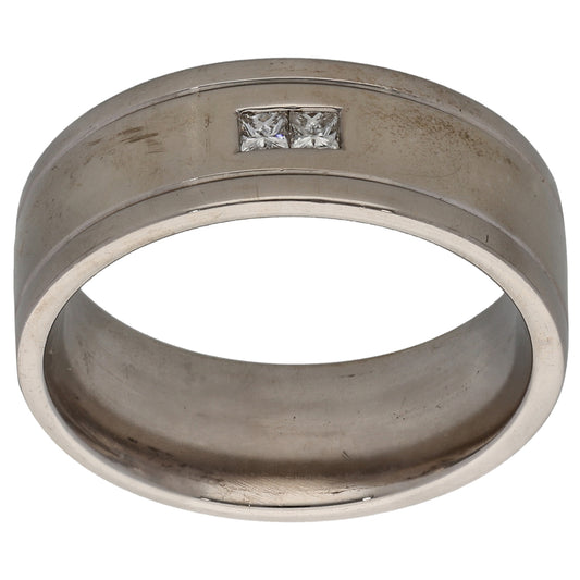 9ct White Gold 0.12ct Diamond Patterned Wedding Ring Size S