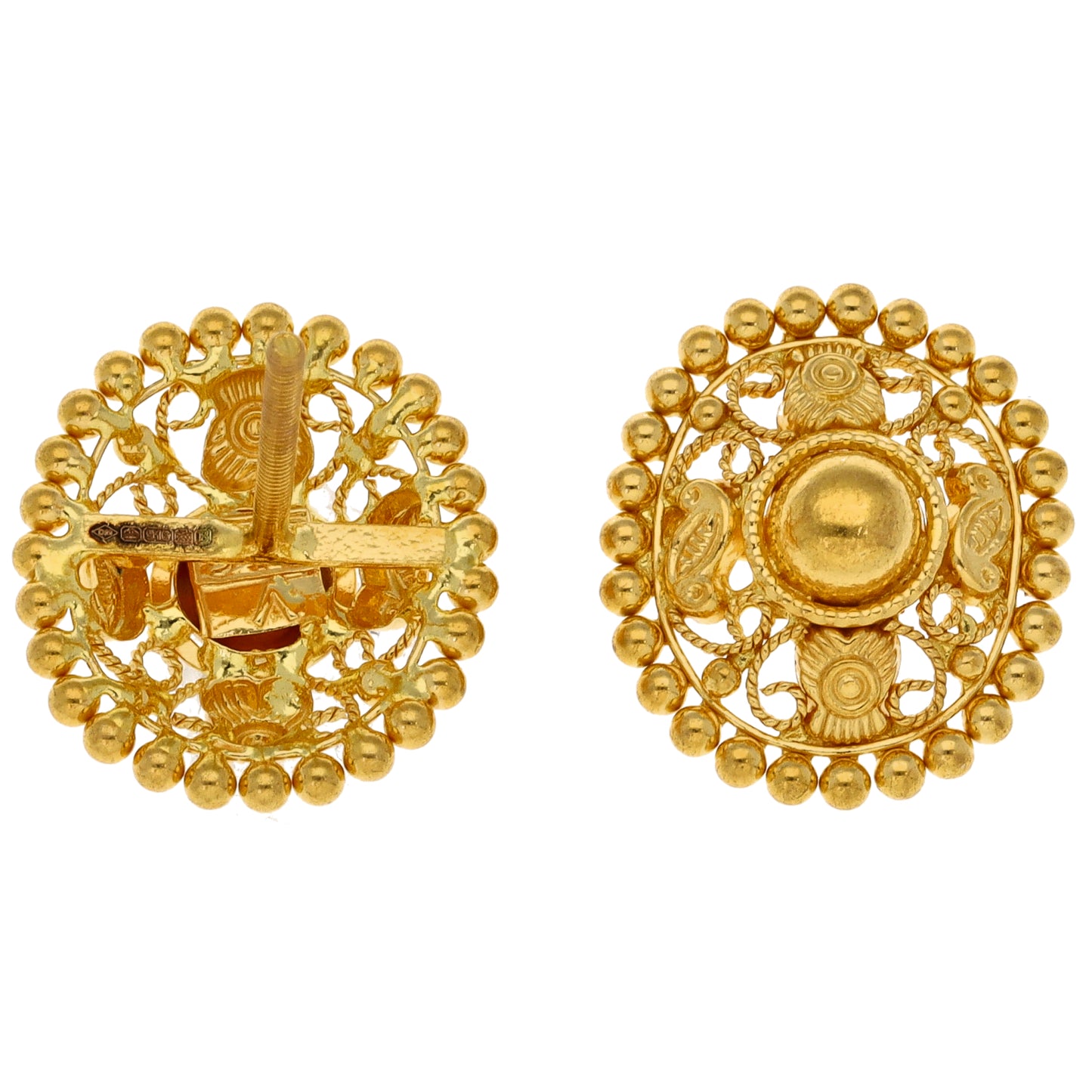 New 22ct Gold Filigree Shield Stud Earrings