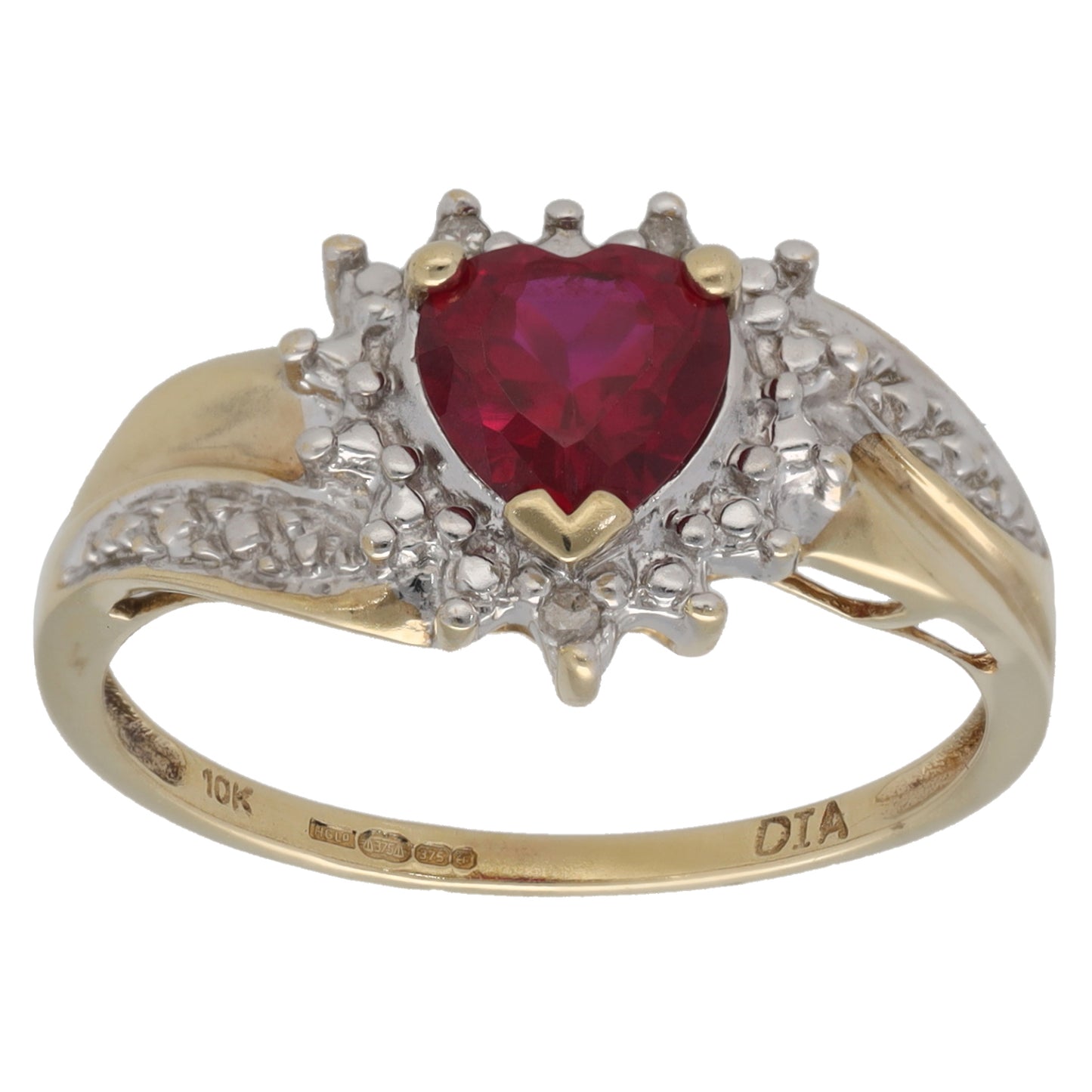 9ct Gold Man Made Ruby & 0.015ct Diamond Dress/Cocktail Ring Size N