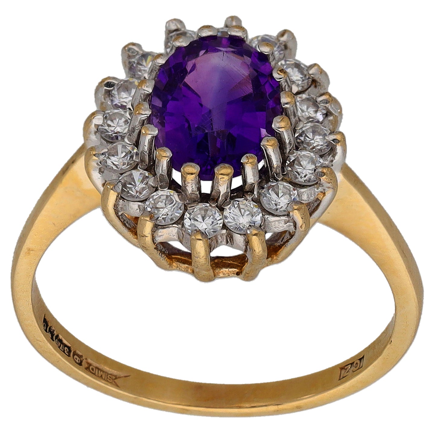 9ct Gold Amethyst & Cubic Zirconia Cluster Ring Size O