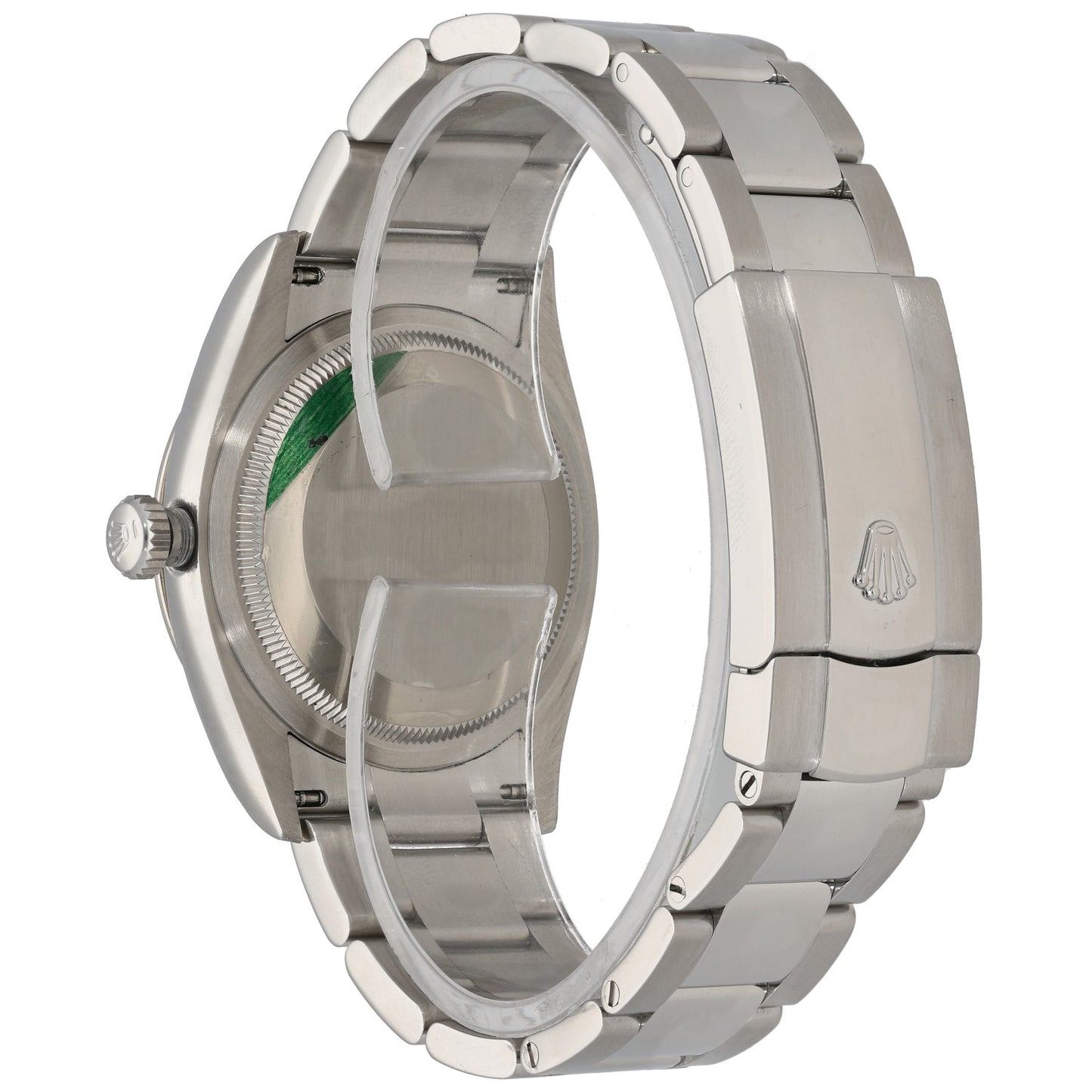 Stainless steel Rolex Oyster Perpetual 126234 watch side view with bracelet links and case edge