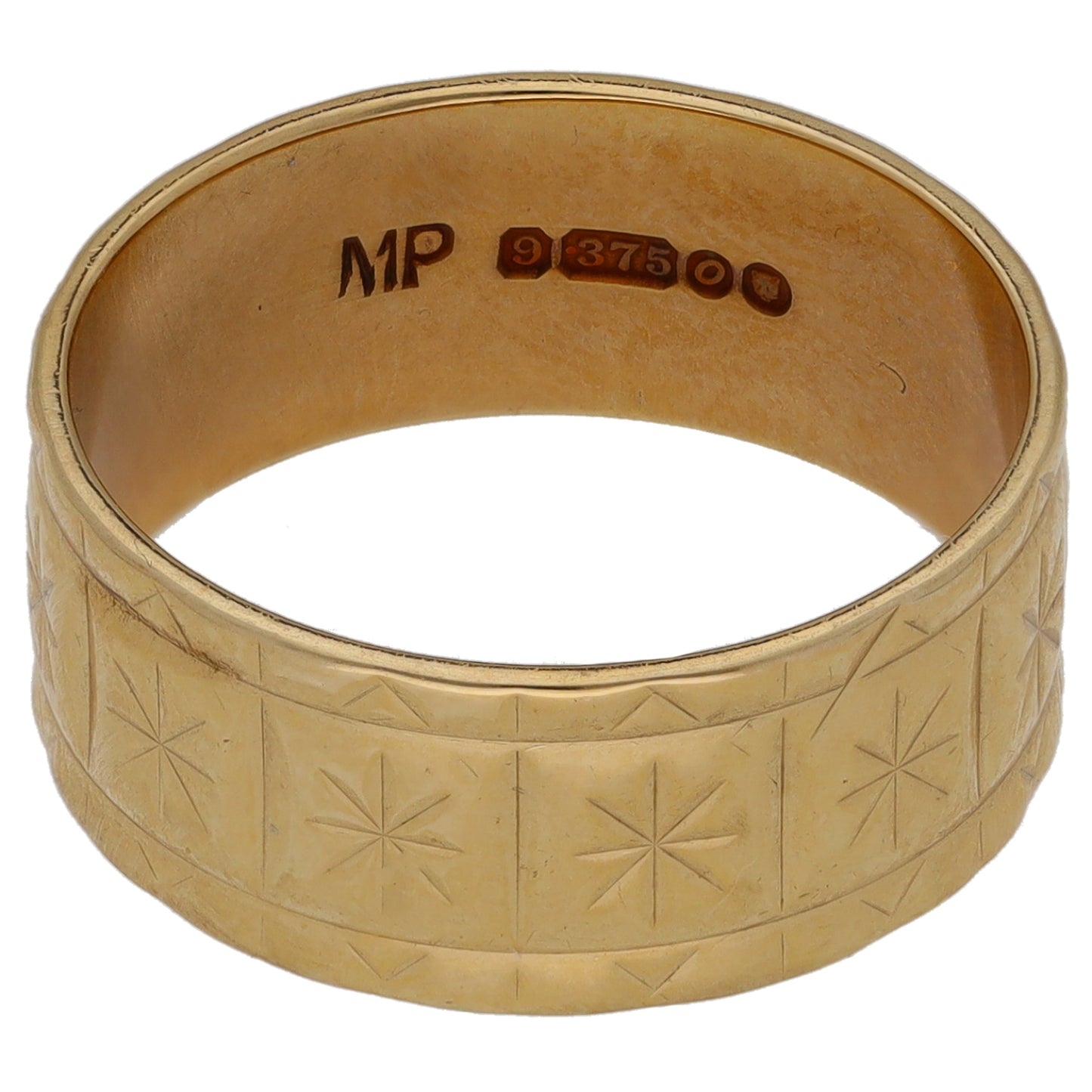 9ct Gold Patterned Wedding Ring Size P