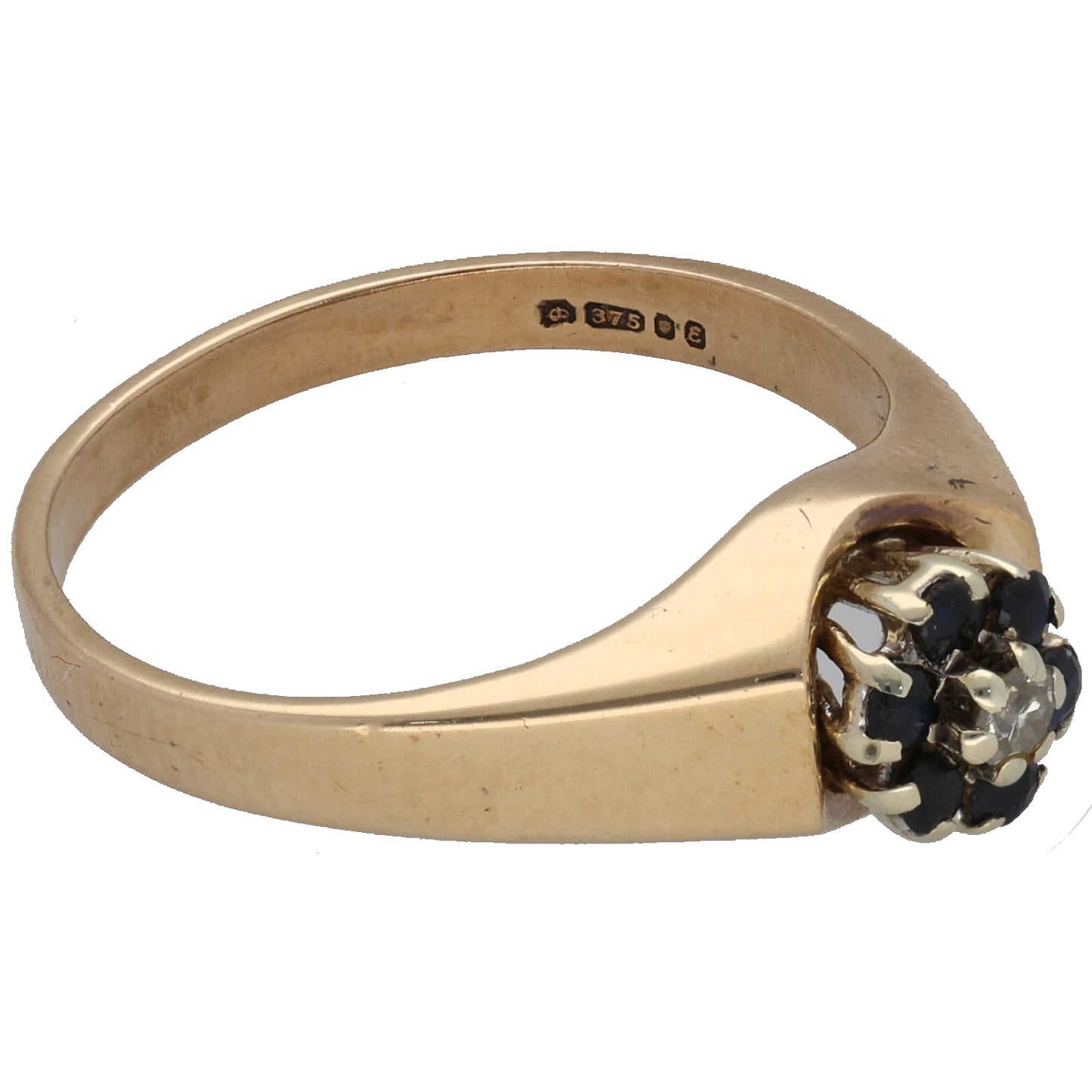 9ct Gold Sapphire & 0.01ct Diamond Dress/Cocktail Ring Size M