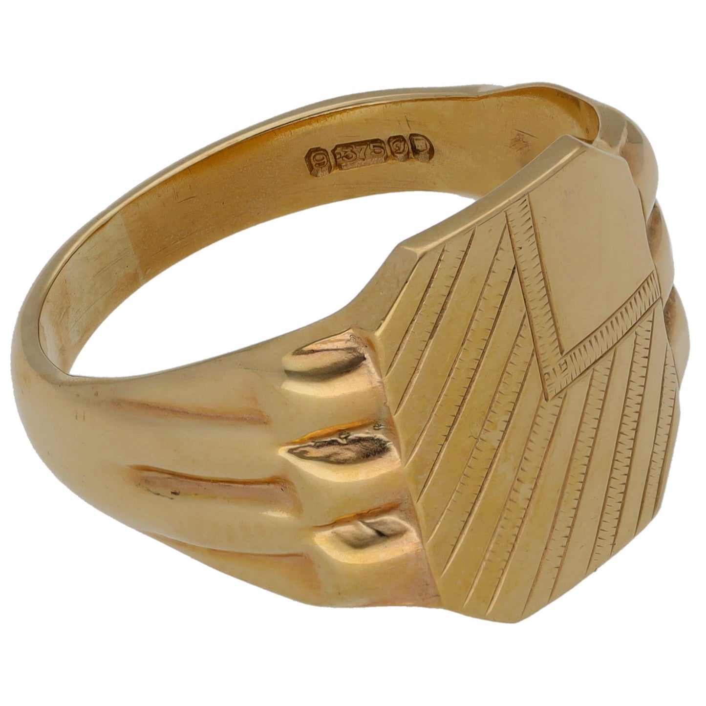 9ct Gold Patterned Signet Ring Size T