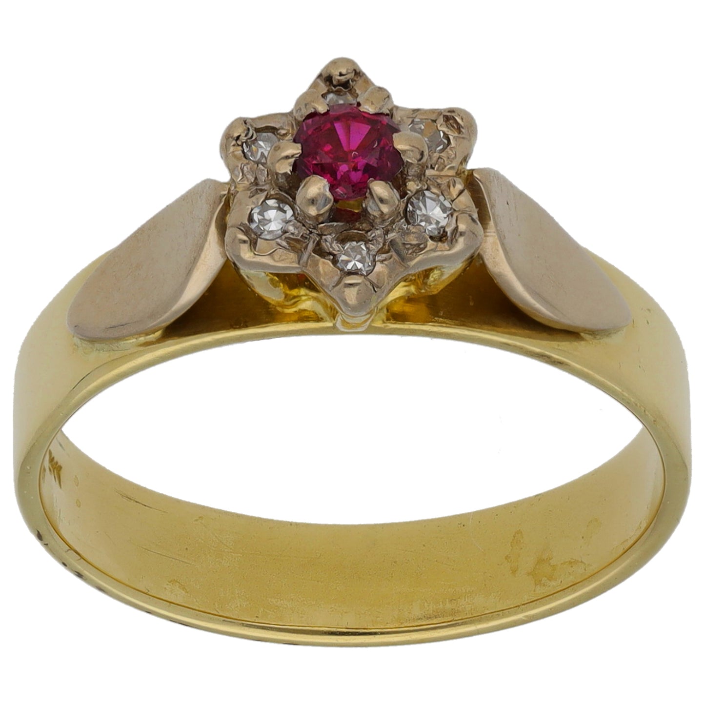 18ct Gold Ruby & 0.06ct Diamond Dress/Cocktail Ring Size M