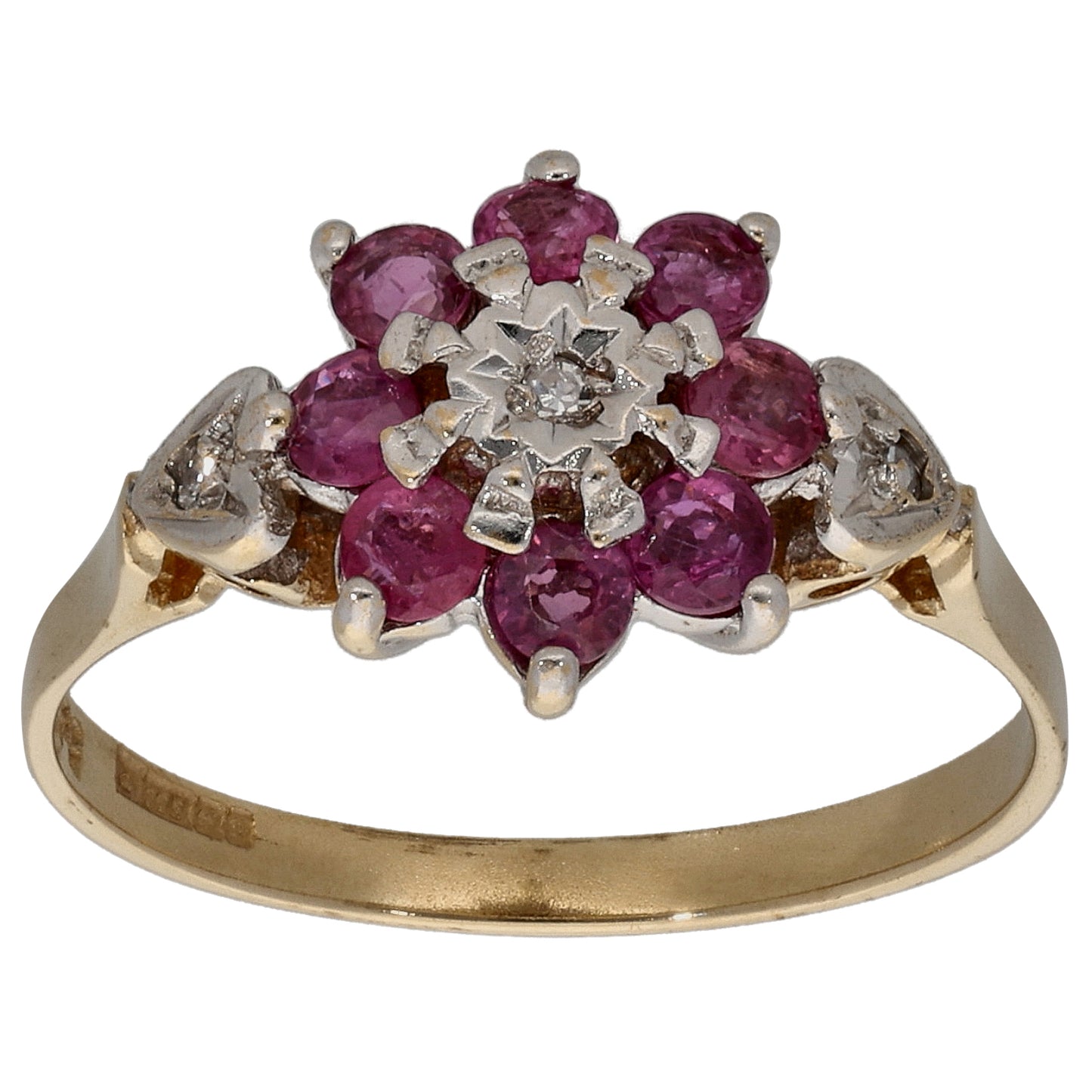 9ct Gold Ruby & 0.03ct Diamond Dress/Cocktail Ring Size N