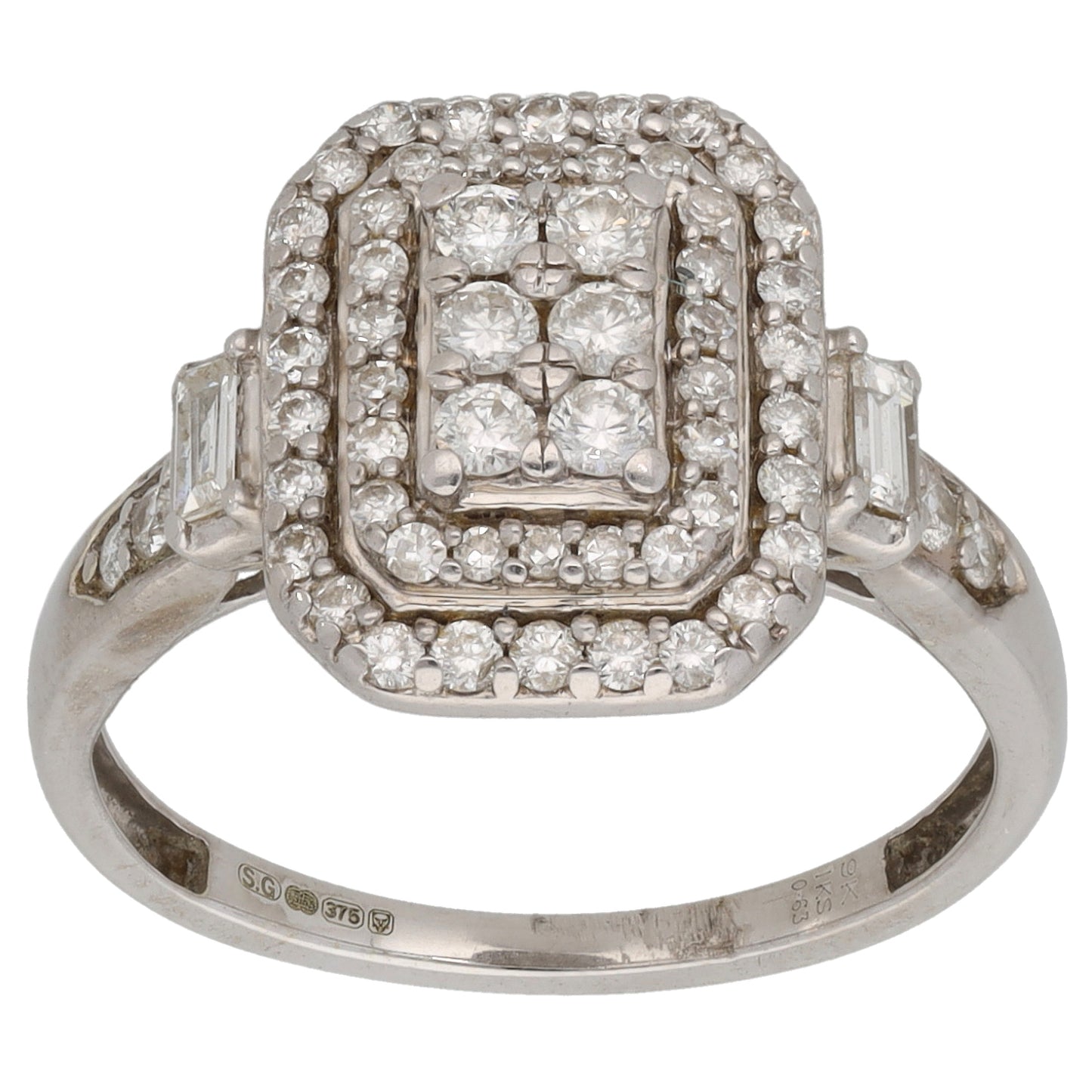 9ct White Gold 0.63ct Diamond Dress/Cocktail Ring Size M