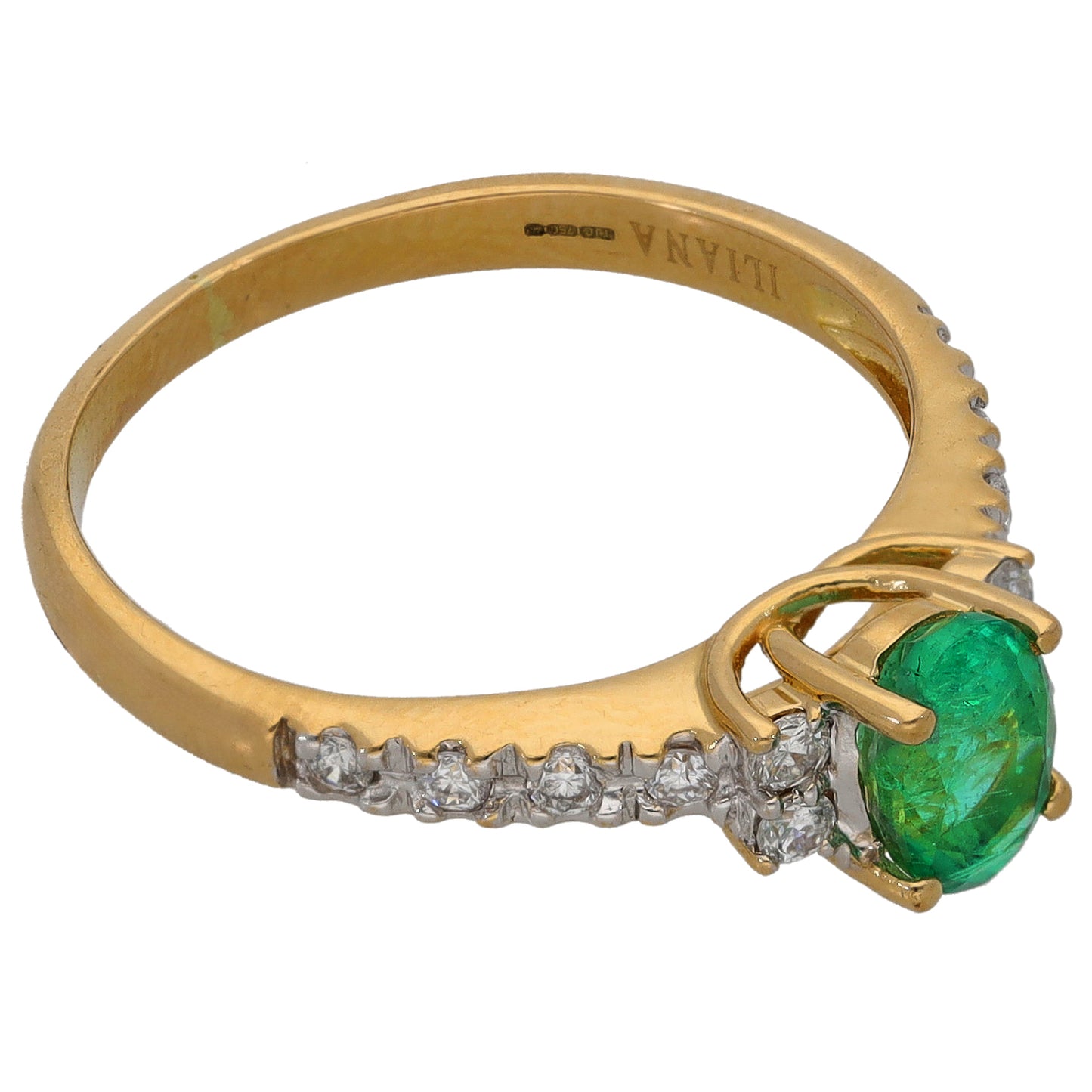 18ct Gold Emerald & 0.16ct Diamond Dress/Cocktail Ring Size M