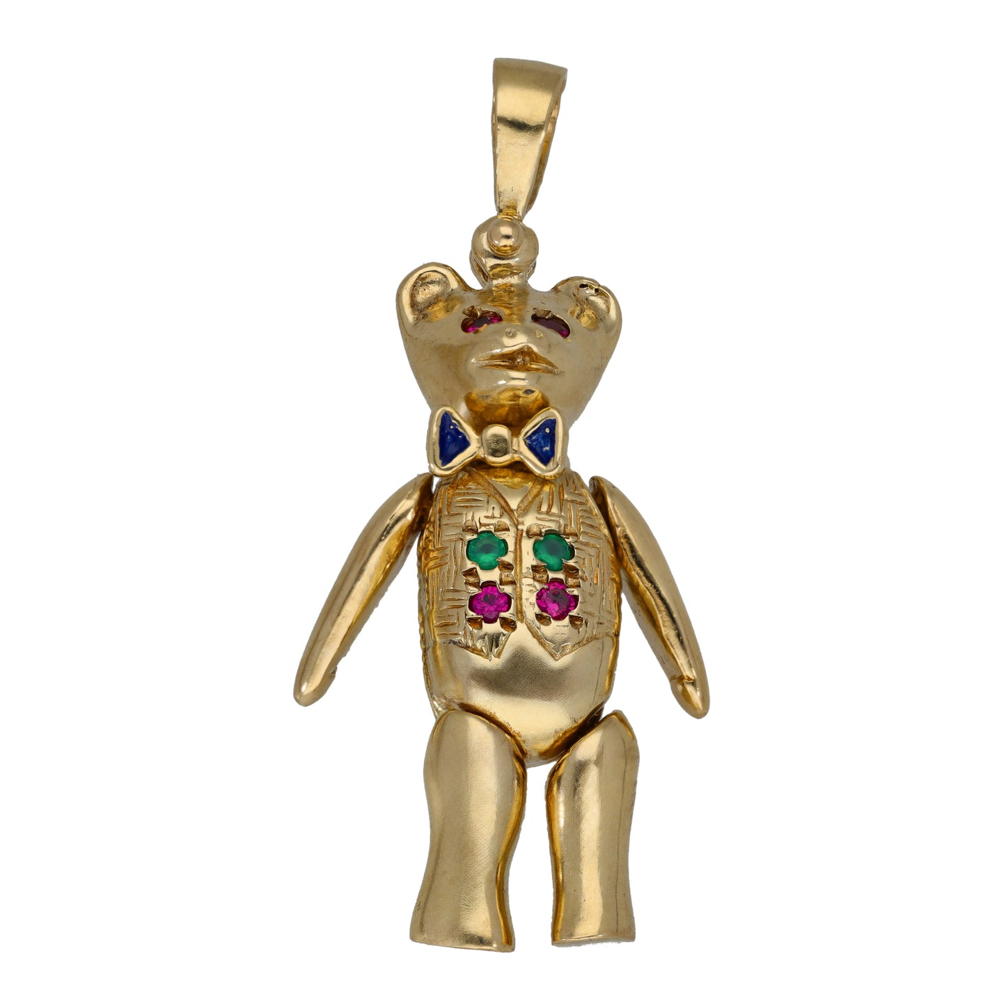 9ct Gold Man Made Ruby & Green Agate Teddy Bear Pendant