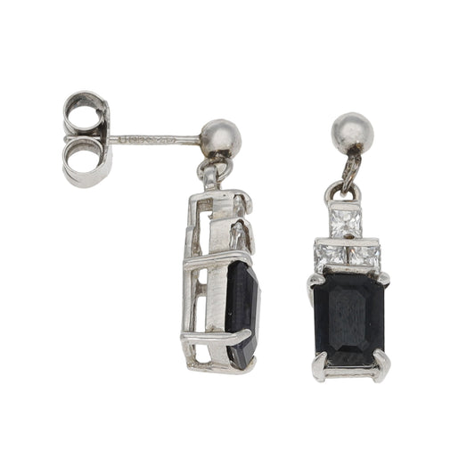 9ct White Gold Sapphire & Cubic Zirconia Drop Earrings