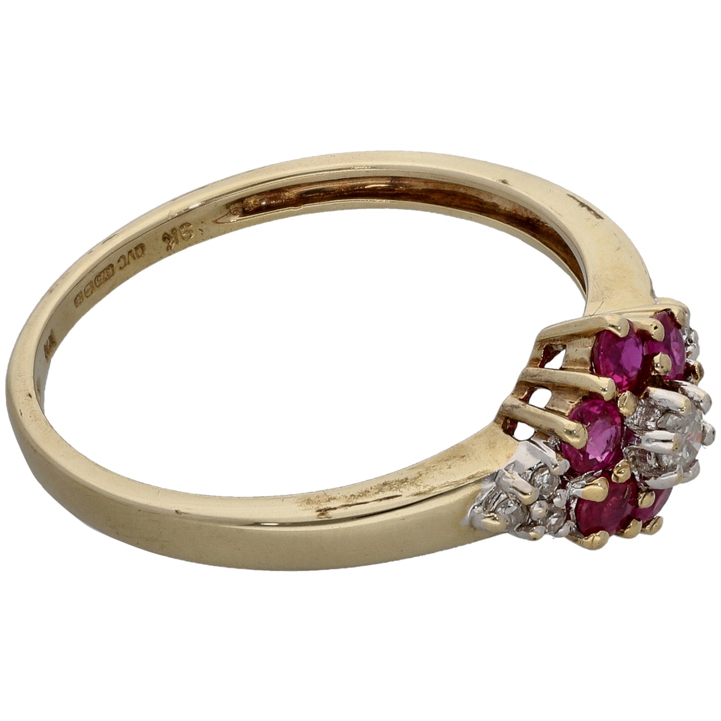 9ct Gold Ruby & 0.13ct Diamond Dress/Cocktail Ring Size T