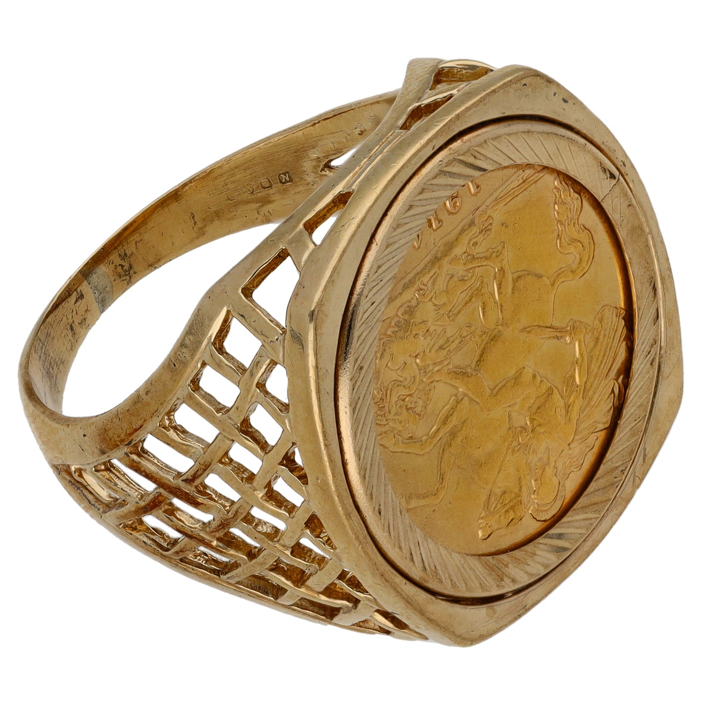9ct Gold Half Sovereign Coin Ring Size U