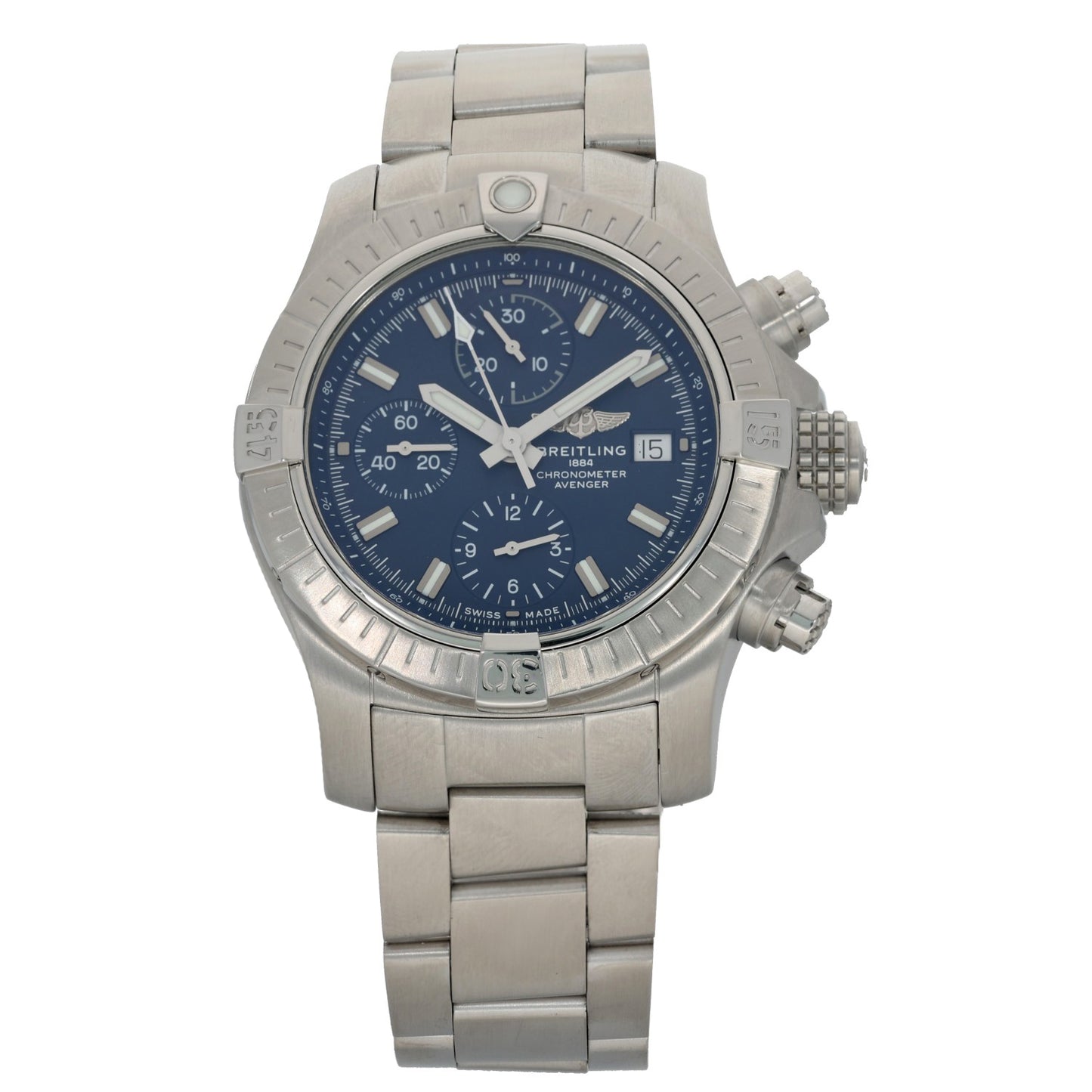 Breitling Chrono Avenger A13385, 43mm case, blue dial