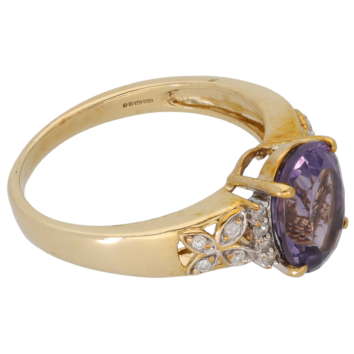 9ct Gold Amethyst & 0.08ct Diamond Dress/Cocktail Ring Size Q