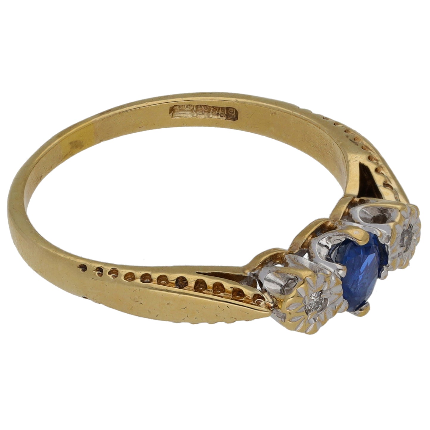 9ct Gold Sapphire & 0.02ct Diamond Trilogy Ring Size P