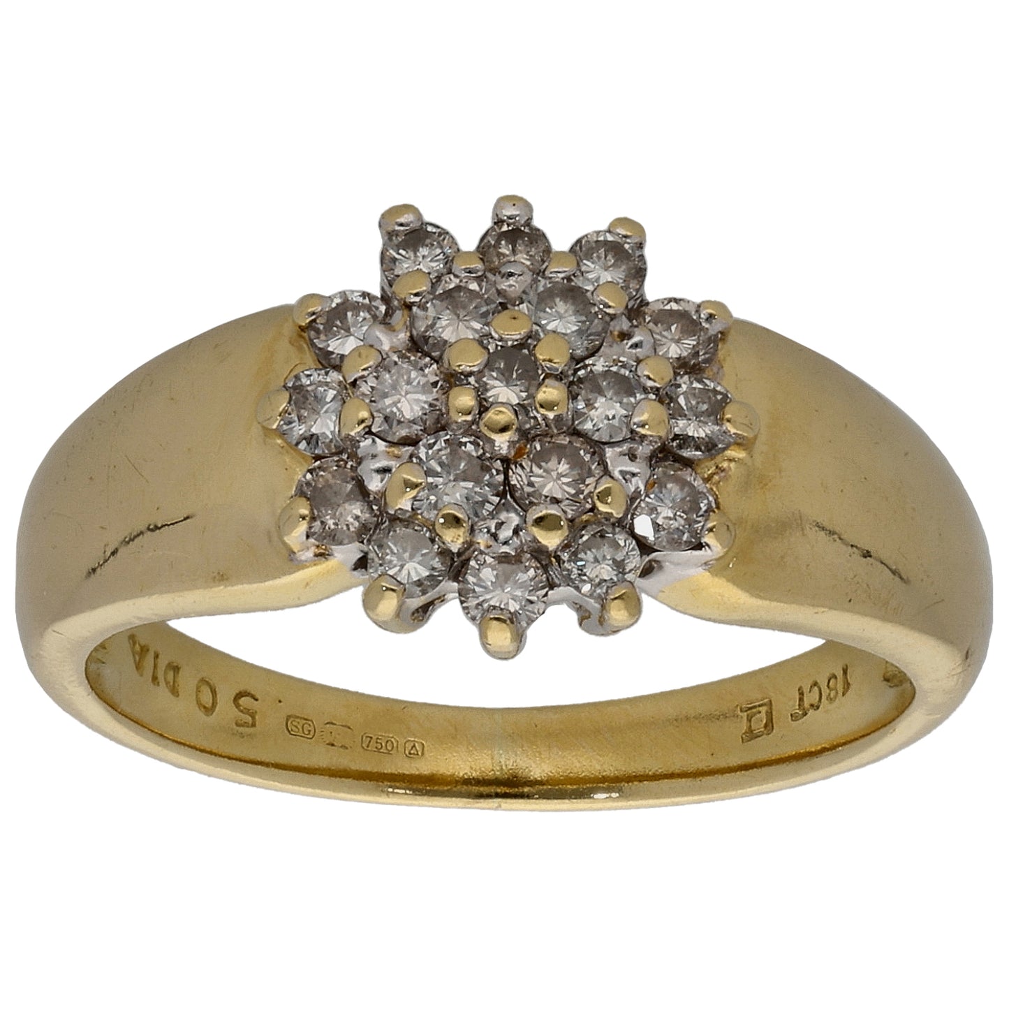 18ct Gold 0.50ct Diamond Cluster Ring Size L