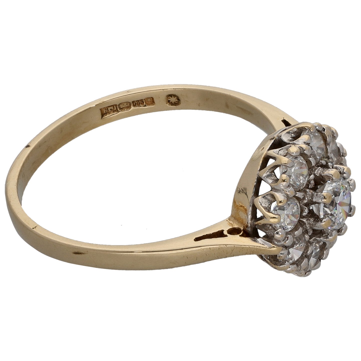 14ct Gold Cubic Zirconia Cluster Ring Size P