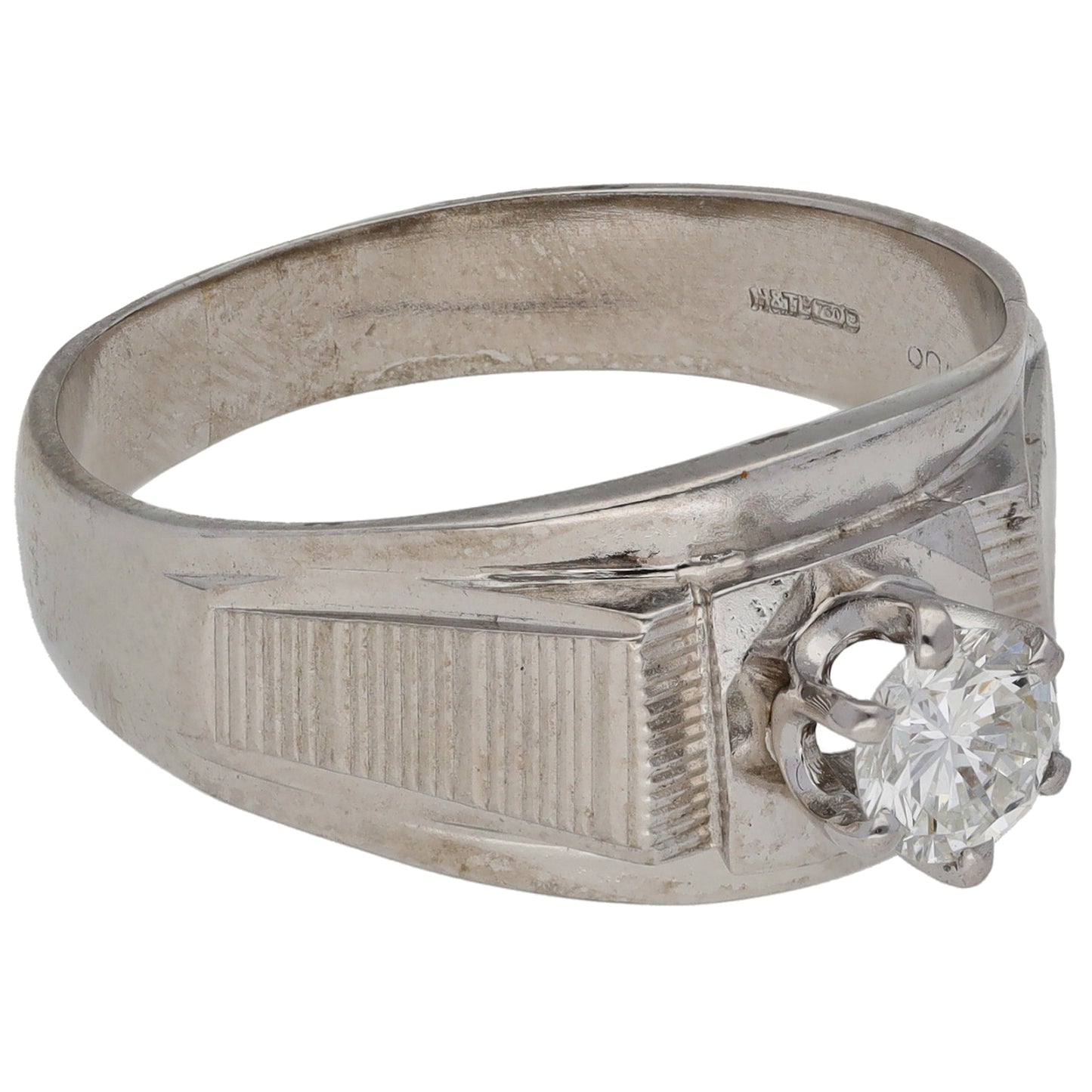 18ct White Gold 0.45ct Diamond Single Stone Signet Ring Size U